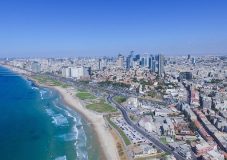 Tel Aviv skyline - Over the mediterranean sea, Aerial photo