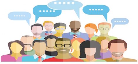 people group with speech bubble on white background, social network concept